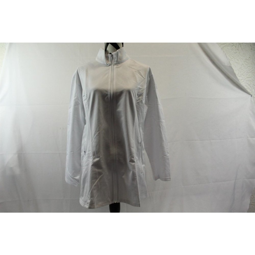 Jacket Lightweight Zip Front Long Casual Coat Stand Up Collar White Size 18W